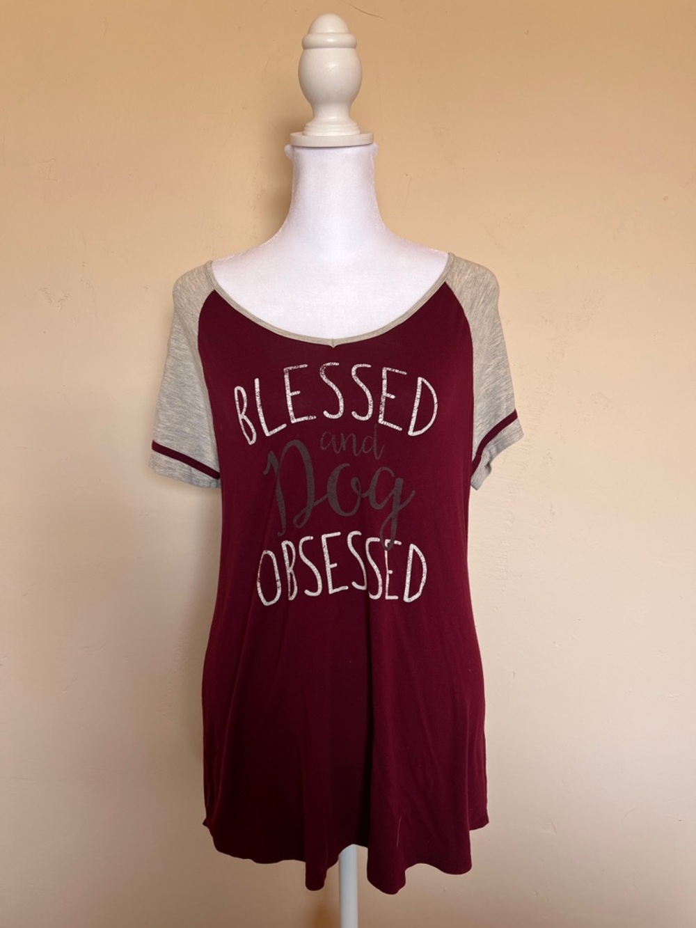 Maurices Burgundy and Gray 'Blessed and Dog Obsessed' Short Sleeve Tee